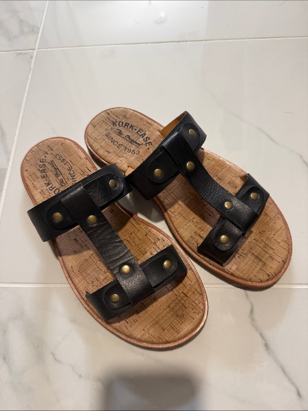 Kork-Ease Black Leather Slide Sandals